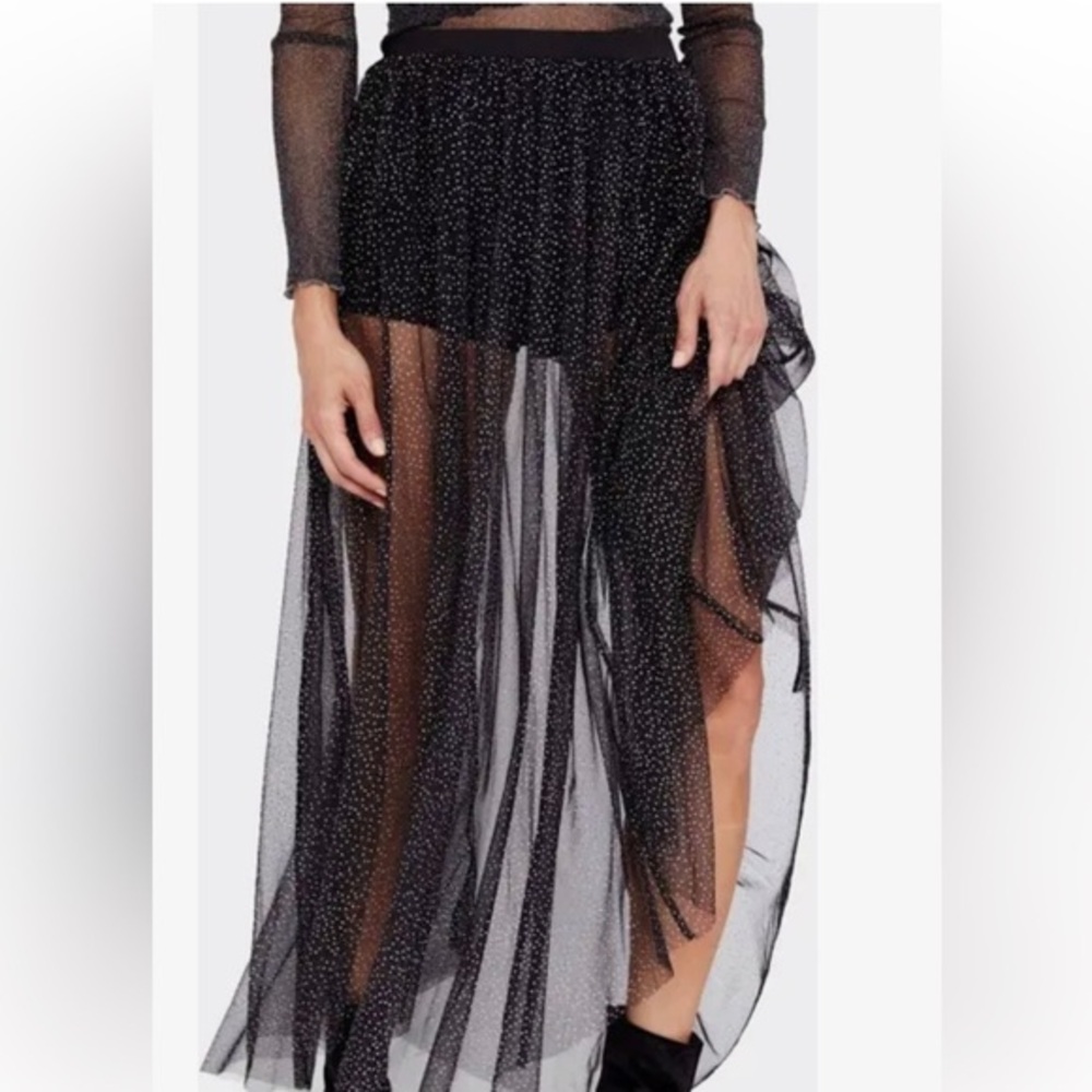 Free People women’s black brightest star tulle illusion maxi skirt sheer small